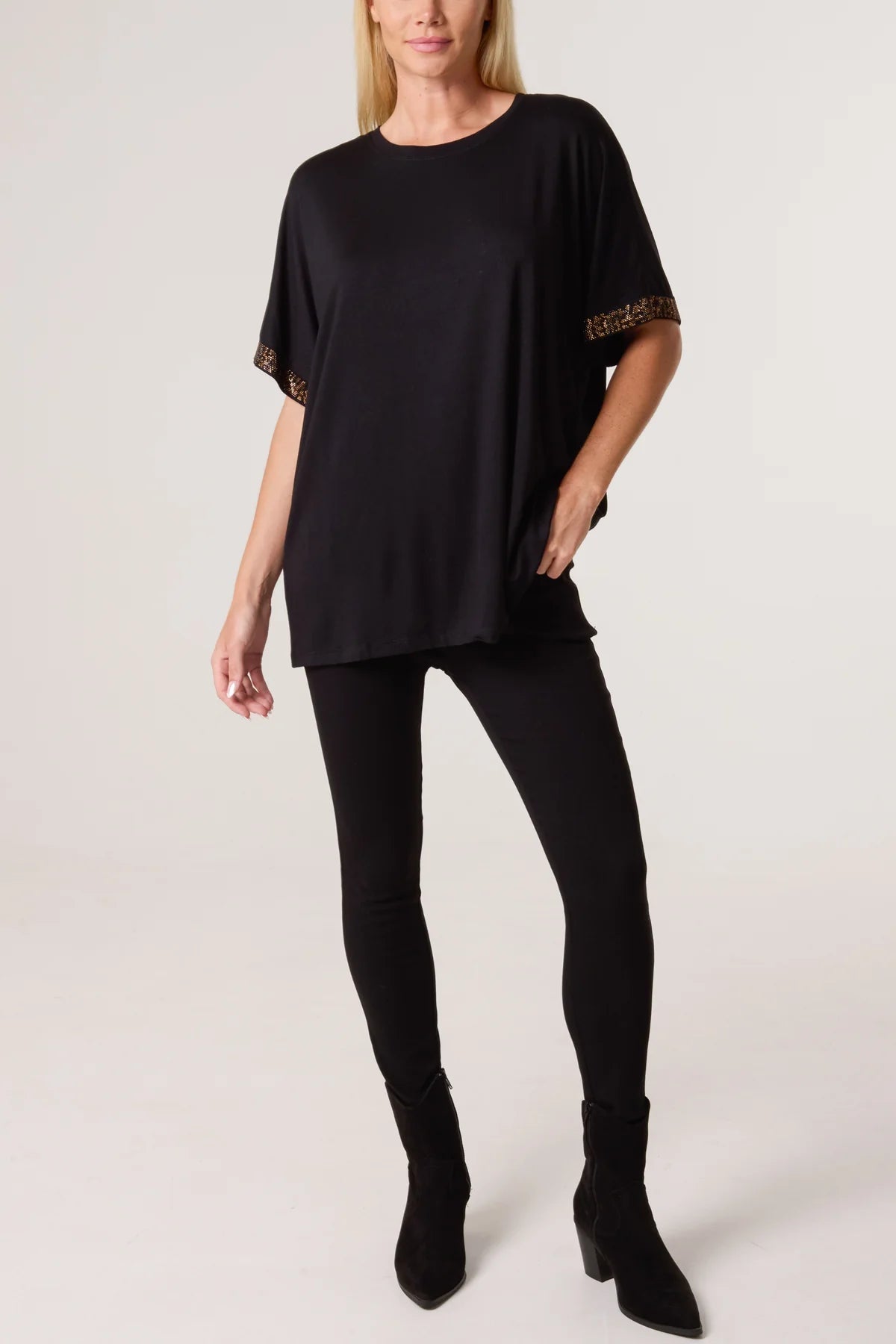 Leisha Leopard Diamante Sleeve T-shirt