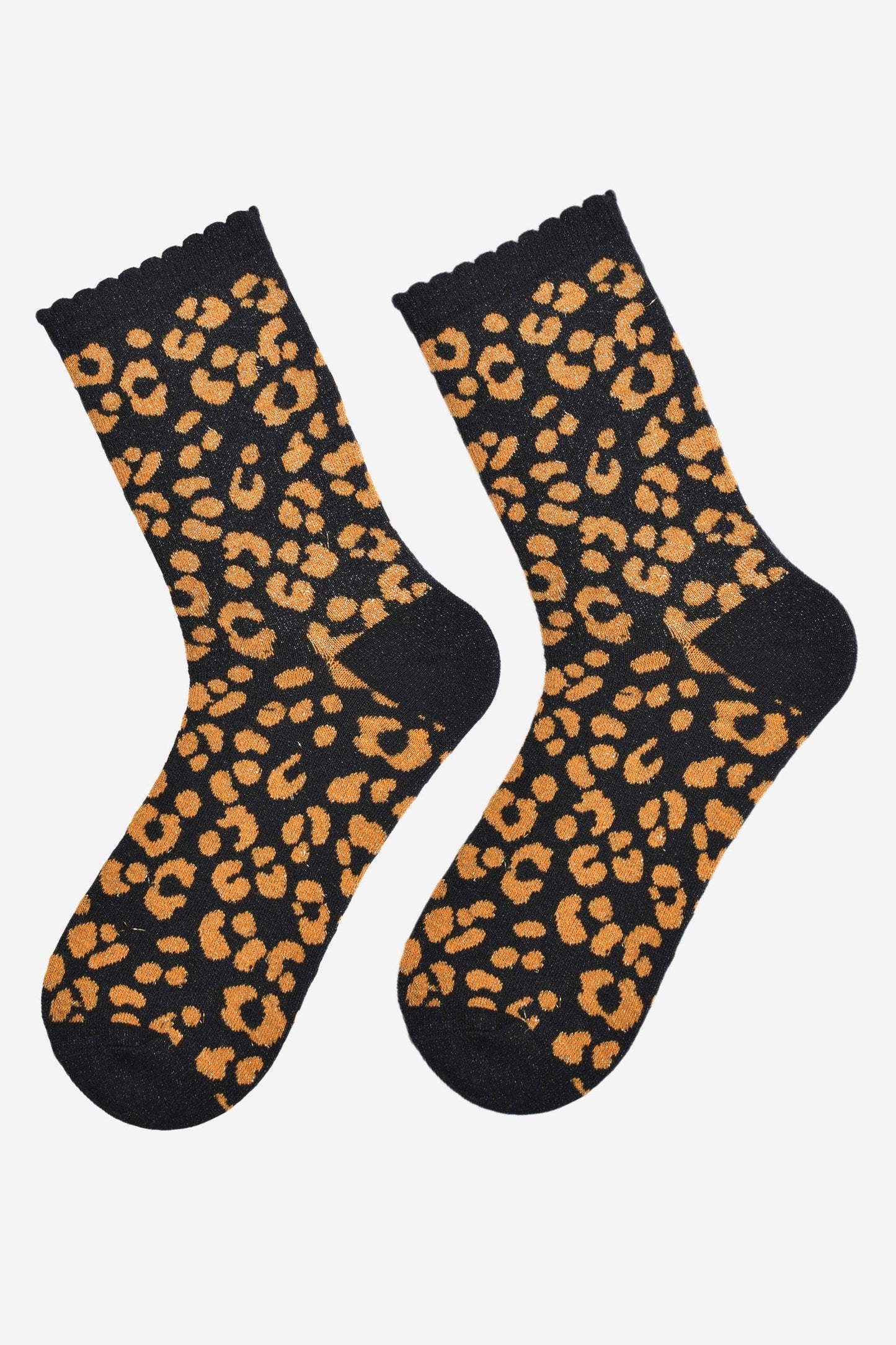 Women's Glitter Socks -Black/Orange, Leopard