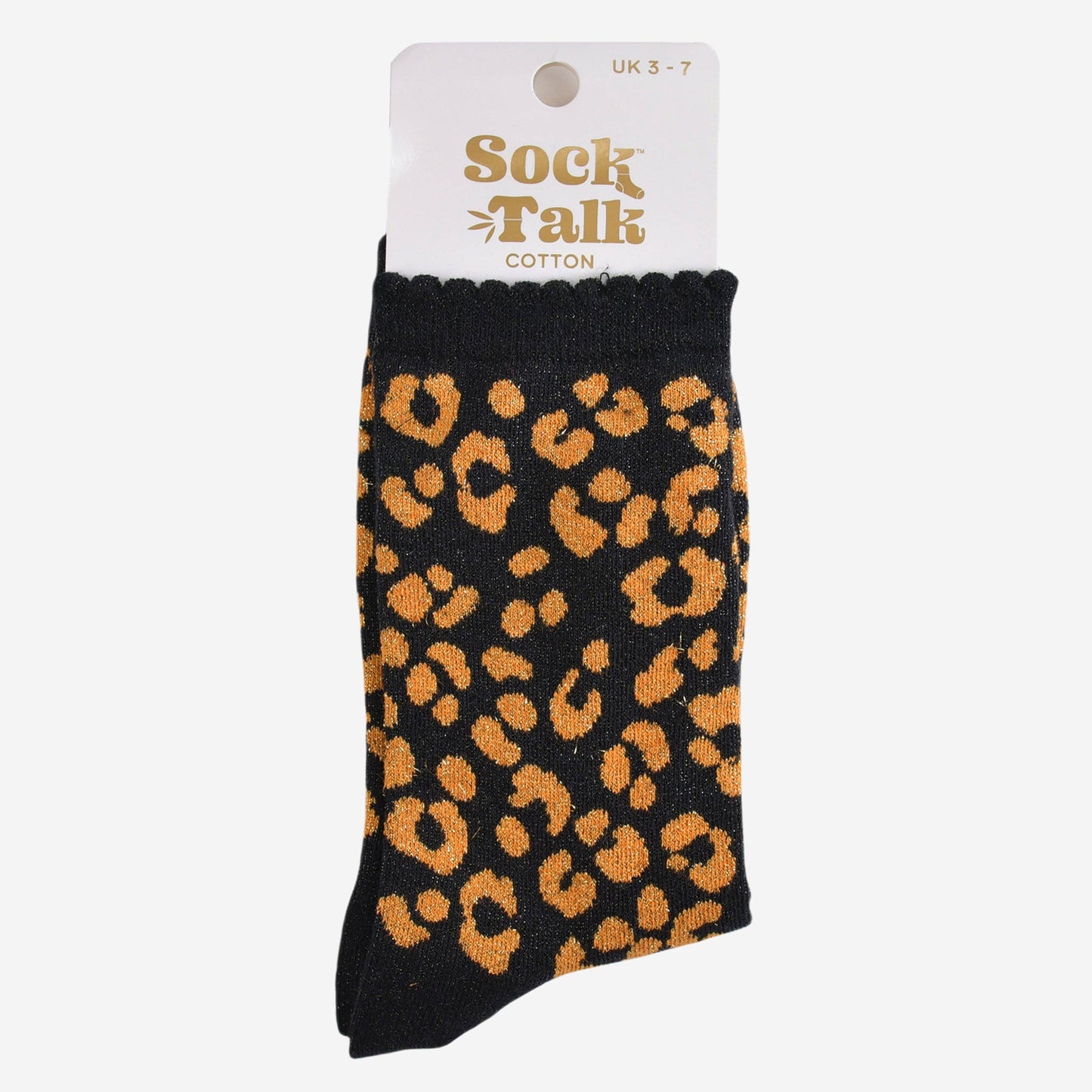 Women's Glitter Socks -Black/Orange, Leopard