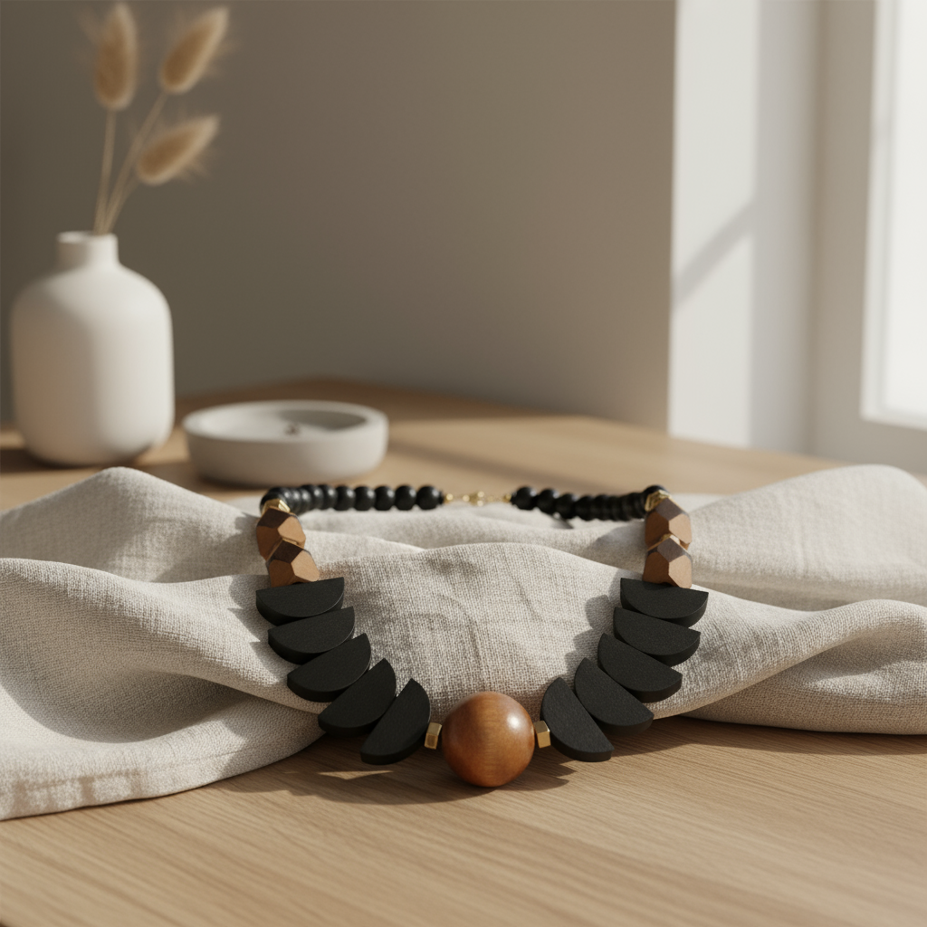 Gist - Statement necklace, Hematite, painted wood and acrylic MRL03
