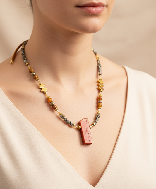 Gist - Red Jasper, Maifan, & Nugget Necklace BDL08