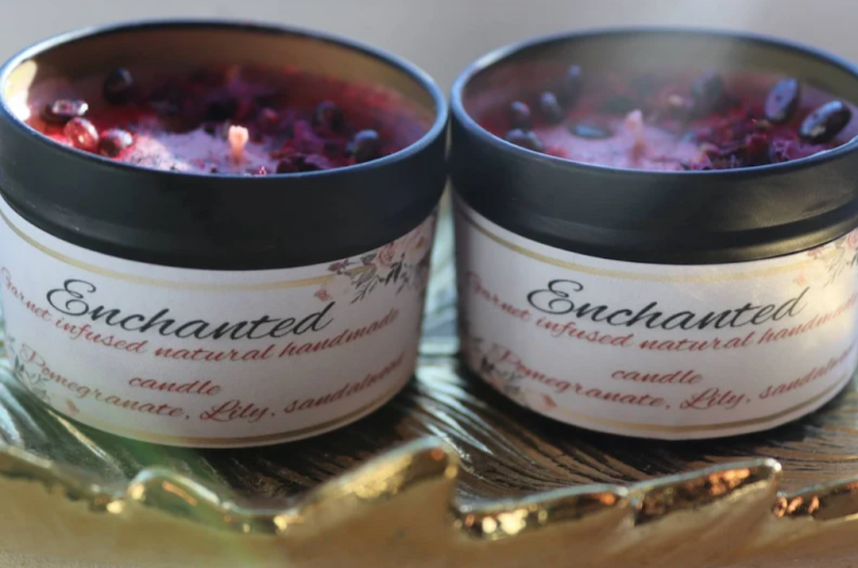 Enchanted Garnet crystal candle/ pomegranate noir