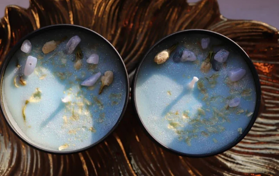 Angels touch blue lace agate crystal candle