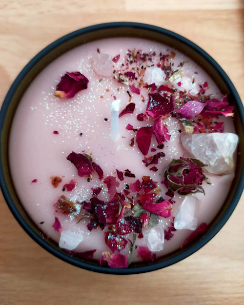 Love spell crystal intention candle / crystal candle/ gems
