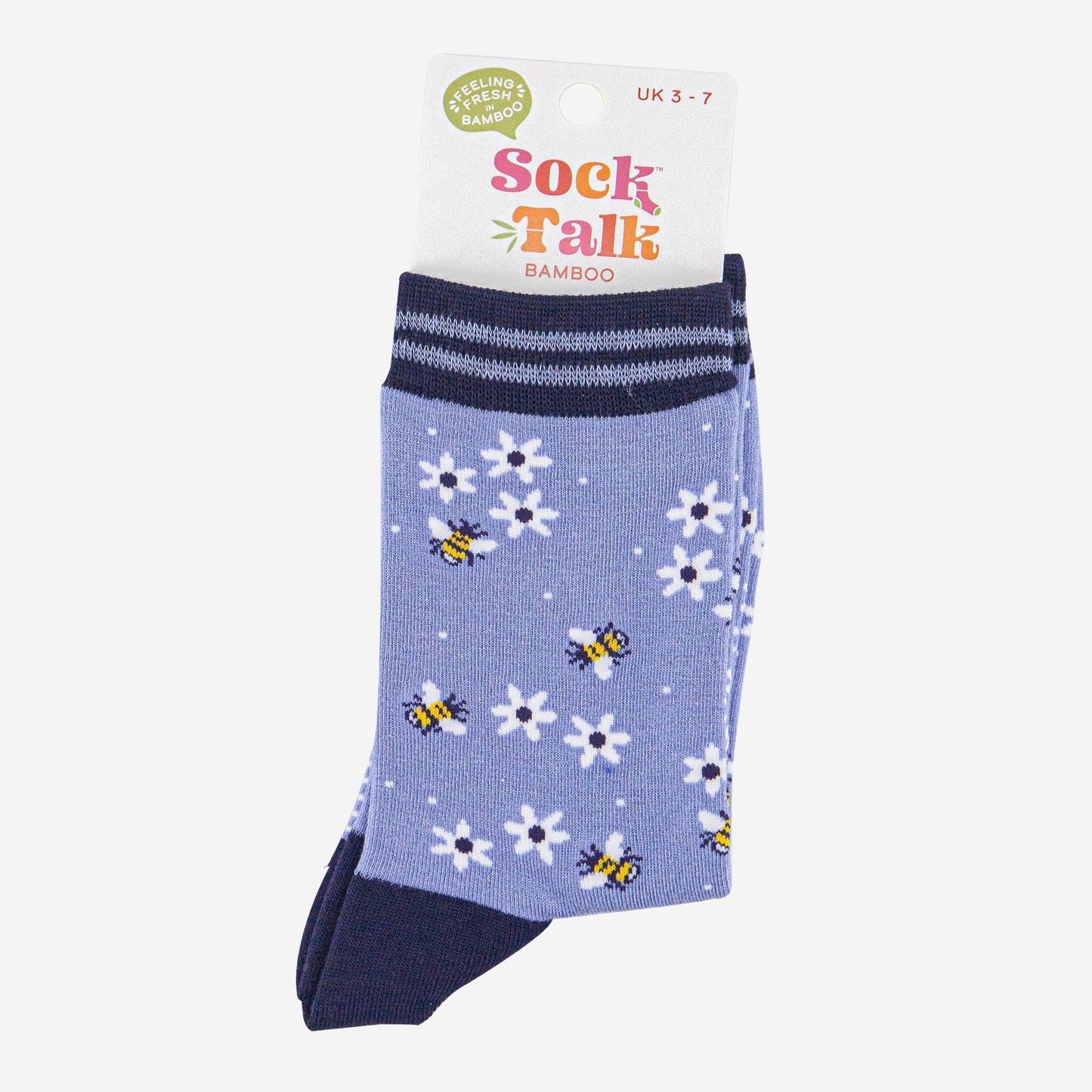 Women's Bamboo Socks - Sky Blue/Navy Blue, Bee and Flowers