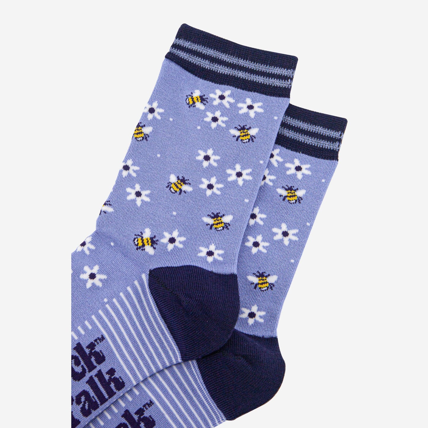 Women's Bamboo Socks - Sky Blue/Navy Blue, Bee and Flowers